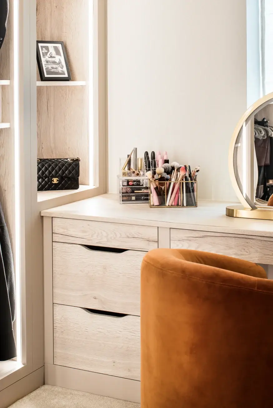 fitted drawers and dressing table in a dressing room