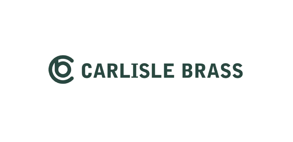 Carlisle Brass logo with a circular double-ring emblem to left and bold green text reading "CARLISLE BRASS" on a white background
