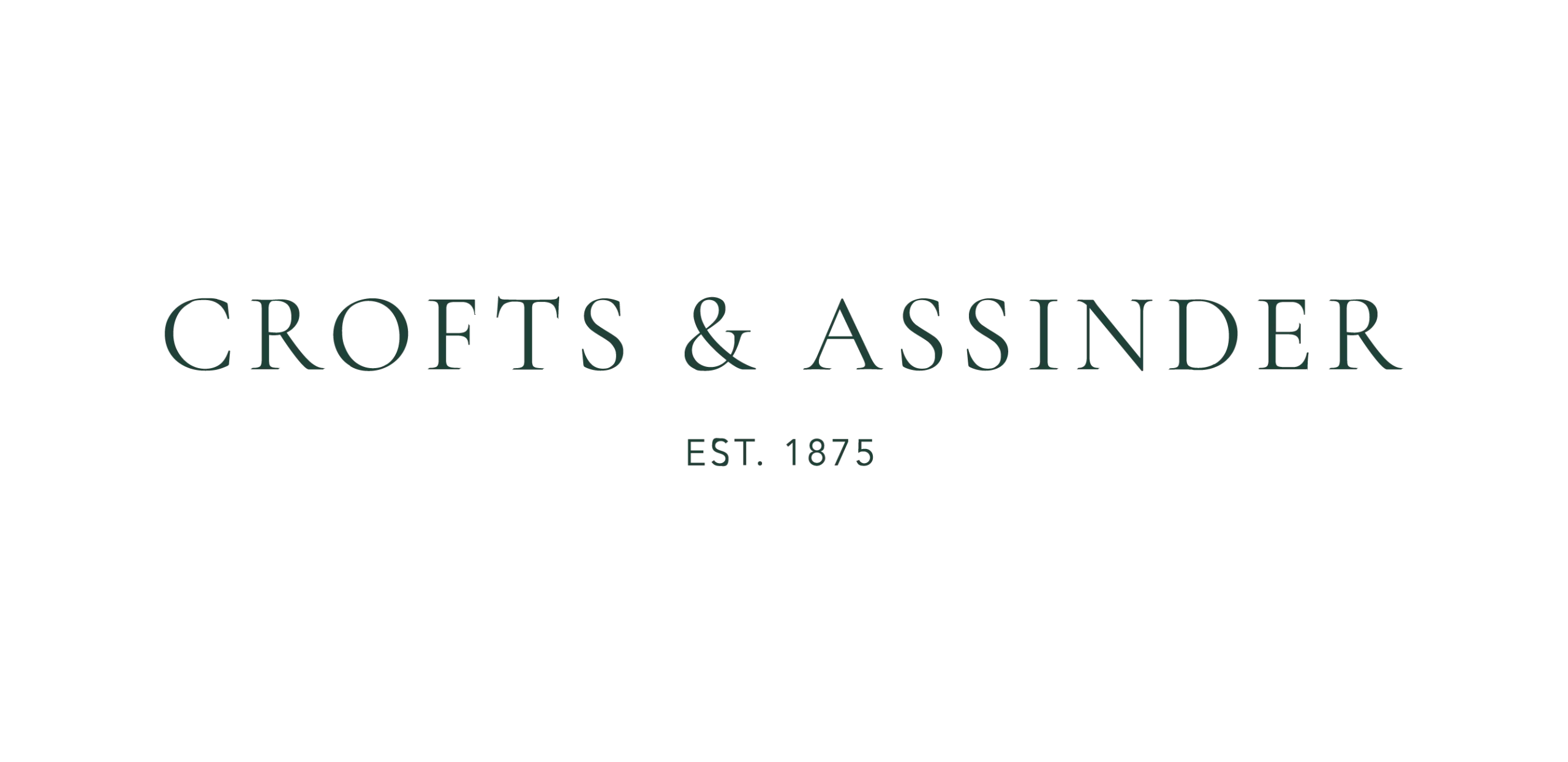 CROFTS & ASSINDER in large dark serif letters with smaller text beneath reading "EST. 1875" on a white background